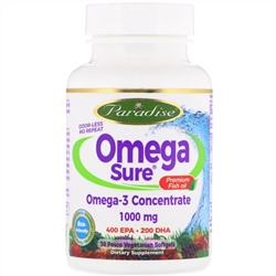 Paradise Herbs, Omega Sure, Omega-3 Premium Fish Oil, 1,000 mg, 30 Pesco Vegetarian Softgels