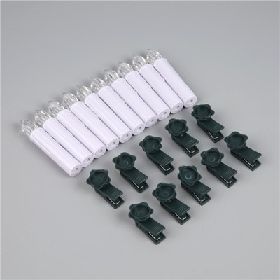 Светодиодные свечи на прищепках 10 см, 10 штук, от батареек ААх1, пульт ДУ, свечение белое