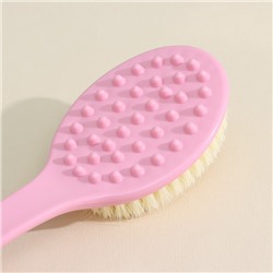 Щётка массажная для тела Доляна, с ручкой и массажёром, искусственная щетина, розовая