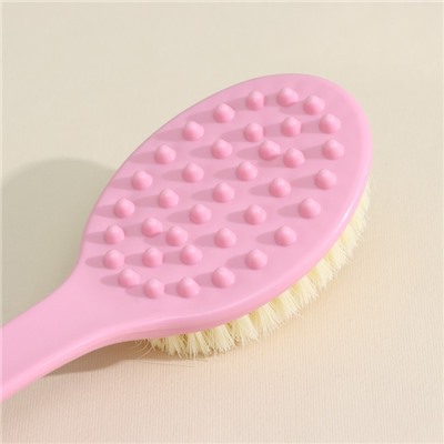 Щётка массажная для тела Доляна, с ручкой и массажёром, искусственная щетина, розовая