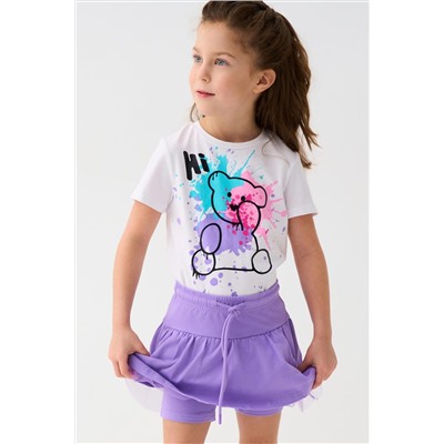 Комплект трикотажный для девочек: фуфайка (футболка), юбка-шорты PLAYTODAY, 1240016
