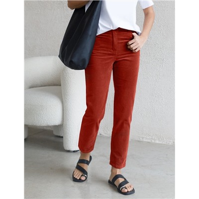 Укороченные эластичные брюки слим из микро вельвета