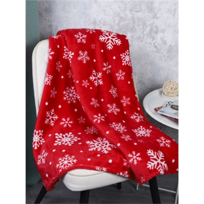 Плед флисовый 150х200 см Красный со снежинками / GP611-5 /уп 20/100/ 696143 новогодний