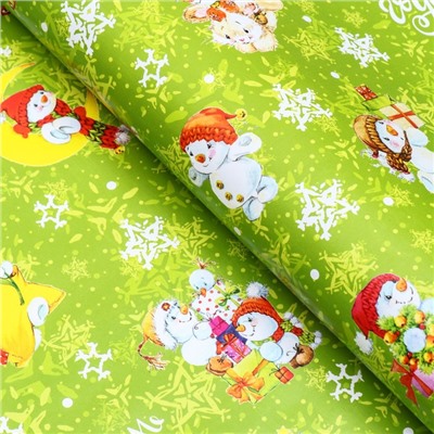 Бумага упаковочная новогодняя глянцевая «Снеговики», 70×100 см
