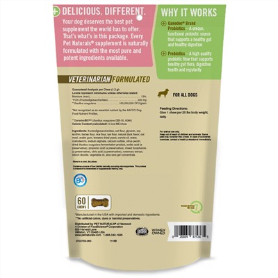 Pet Naturals of Vermont, ежедневный пробиотик, для собак всех размеров, 60 жевательных таблеток, 72 г (2,55 унции)
