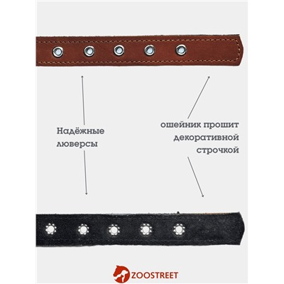 Ошейник, 50×2.5 см, с подкладом тиснение, кожа, коричневый