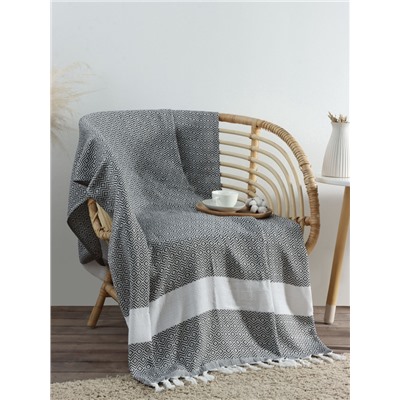 Плед с кисточками «Этель» East, 100×180 см, светло-серый