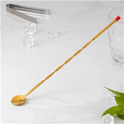 Ложка барная с мадлером из нержавеющей стали, длина 33.5 см, цвет золотой