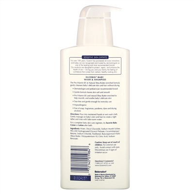 Eucerin, Baby, гель для душа и шампунь, без аромат, 400 мл (13,5 жидких унций)