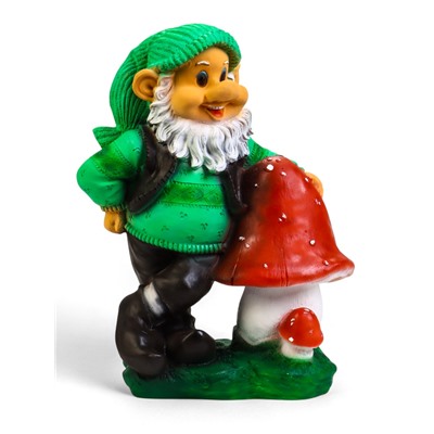 Садовая фигура из полистоуна «Гном с грибом», 40×22×50 см
