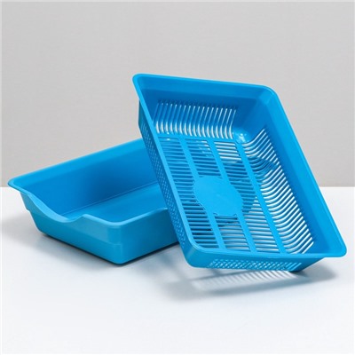 Туалет для кошек, 36×25×9 см, глубокий, с сеткой, пластик, голубой