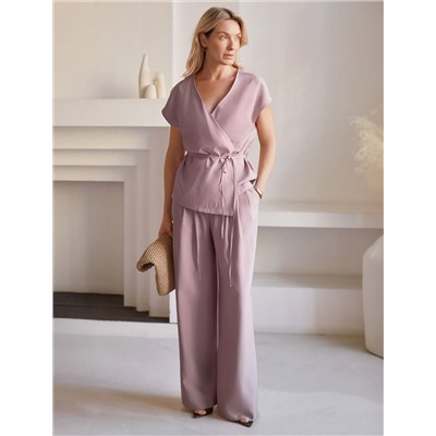 Жилет на запАх с поясом из плотного лиоцелла