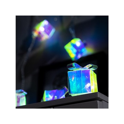 Гирлянда «Нить» 2.5 м с насадками «Подарки», IP20, прозрачная нить, 10 LED, свечение белое, 220 В