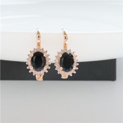 Серьги круглые ювелирная бижутерия коллекция "Дубай" покрытие: позолота, вставка: фианиты, цвет: черный, арт.314.385