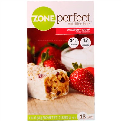 ZonePerfect, Nutrition Bars, клубничный йогурт, 12 батончиков, весом 50 г (1,76 унции) каждый