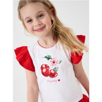 Комплект трикотажный для девочек: фуфайка (футболка), юбка-шорты