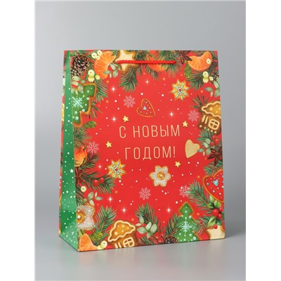 Пакет подарочный новогодний «С новым годом!», 26×32×12 см