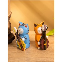 Сувенир «Кот с контрабасом», 4×5×8 см, дерево, МИКС