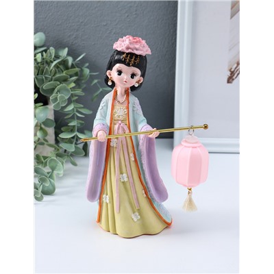 Фигурка светящаяся «Девочка в кимоно с фонариком», полистоун, розово-зелёный, 3×AG3, 7.8×12.5×20.5 см