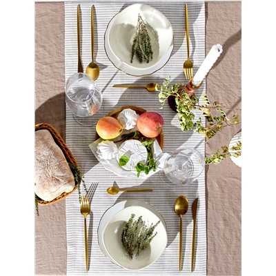 Дорожка на стол Этель Straightforward, 40×146 см, лён 100%, плотность 180 г/м², белая/серая