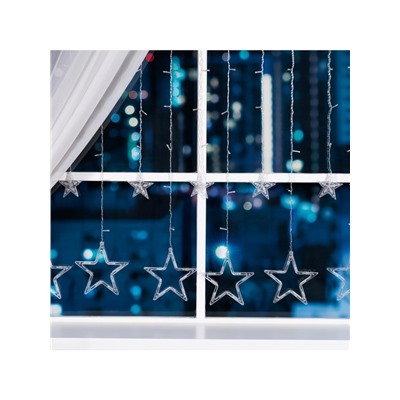 Гирлянда «Бахрома» 2.4×0.9 м с насадками «Звёзды», IP20, прозрачная нить, 138 LED, свечение белое, 8 режимов, 220 В