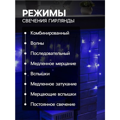 УЦЕНКА Гирлянда «Бахрома», 3×0.5 м, 80 LED, 220 В, 8 режимов, свечение синее