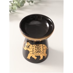 Аромалампа для эфирных масел «Индийский слон», керамика, чёрная с золотом, 9.3×9.3×11.8 см