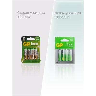 Батарейка алкалиновая GP Super, AA, LR6-4BL, 1.5 В, блистер, 4 шт.