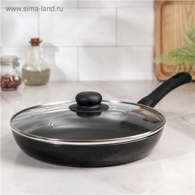 Сковорода Promo, d=26 см, стеклянная крышка, антипригарное покрытие, алюминий, чёрная