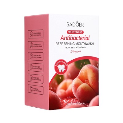 Ополаскиватель для полости рта антибактериальный SADOER, персик, 10 шт. по 13 мл
