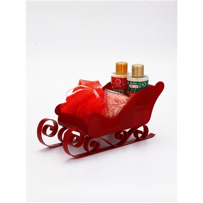 Подарочный набор новогодний в санях: гель для душа 2 шт., соль для ванны и мочалка, URAL LAB