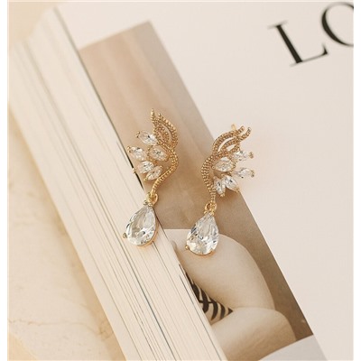 Серьги ювелирная бижутерия коллекция "Дубай" покрытие позолота, вставка: фианиты, цвет: прозрачный, арт.007.170