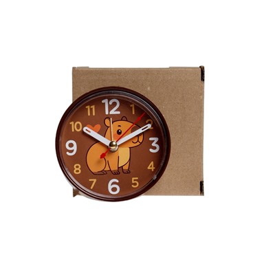 Будильник «Капибара», плавный ход, d=8 см, корпус коричневый