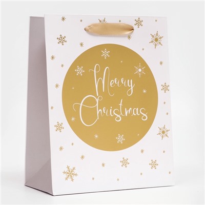 Пакет подарочный новогодний ламинированный «Золотые снежинки»,18×23×10 см
