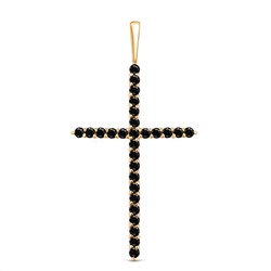 Подвеска из золочёного серебра с натуральной чёрной шпинелью - Крест 925 пробы п-035з416