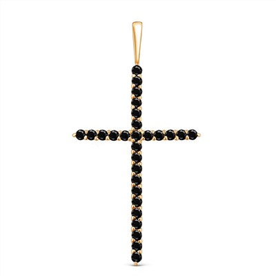 Подвеска из золочёного серебра с натуральной чёрной шпинелью - Крест 925 пробы п-035з416
