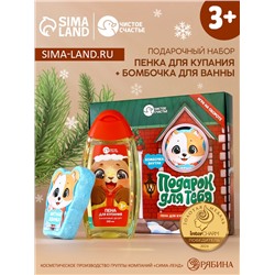 Подарочный набор новогодний детский «Подарок для тебя», пена для купания 250 мл и бомбочка для ванны 110 г, Чистое счастье