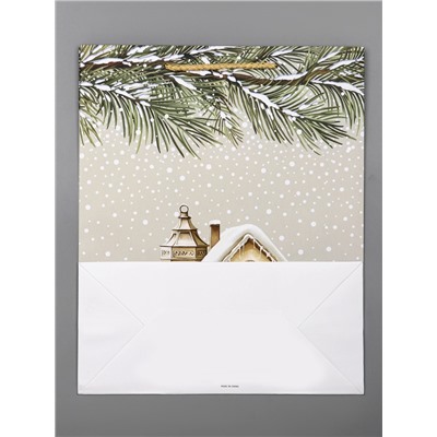 Пакет подарочный новогодний ламинированный, «Новогодний домик», 26×12×32 см