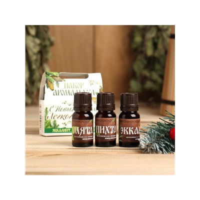 Новогодний набор эфирных масел «С Новым годом! С легким паром!», эвкалипт, мята, пихта, 3 шт. по 10 мл