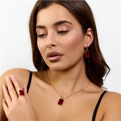 Комплект ювелирной бижутерии коллекция "Дубай" серьги, кулон и кольцо 17 р, покрытие позолота, вставка: пластик, цвет: красный, арт.414.271-17