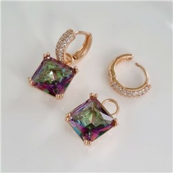 Серьги ювелирная бижутерия коллекция "Дубай" позолота, с квадратным камнем цвет: мистик,20409, арт.215.097