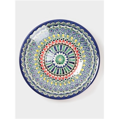 Ляган узбекский Риштанская керамика «Узоры», для плова, d=33 см, глубокий, синий