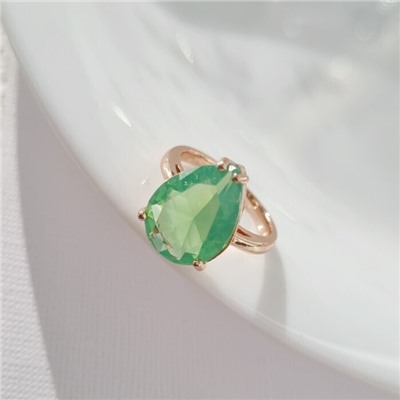 Кольцо 17 р бижутерия Дубайское золото: покрытие позолота, вставка: фианит, цвет: светлый зеленый, арт.414.142-17