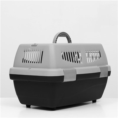 Переноска для животных «Неон», 48×32×29.5 см, вес до 12 кг, пластик, серая, чёрная