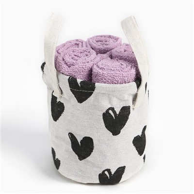 Салфетки махровые декоративные «Этель. Сердечки», 5 шт., 30×30 см, хлопок 100%, сиреневые