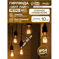 Гирлянда «Ретро белт-лайт» со свесами 10 и 20 см, 10 м, IP54, УМС, 2W, тёмная нить, шаг 50 см, Е27 (без ламп), 220 В