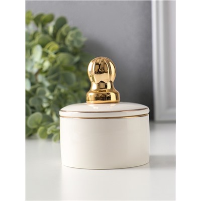 Шкатулка для украшений керамика с золотой линией «Королевская пешка», с крышкой, 7×7×8.5 см