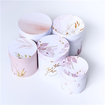 Набор круглых подарочных коробок 5 в 1 «Нежный образ», 20×20 -14×14 см