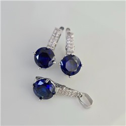 Комплект ювелирной бижутерии коллекция "Дубай" серьги и кулон, покрытие посеребрение, вставка: фианиты и цирконы, цвет: синий и прозрачный, арт.414.014