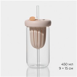 Стакан «Бьорн», 450 мл, с крышкой и трубочкой, стекло